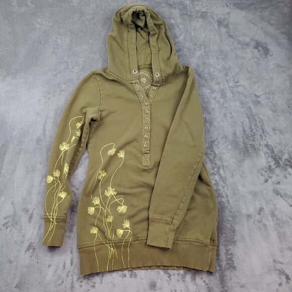Free People Tops - Free People vintage Henley Olive Green Hoodie with Yellow Floral details M